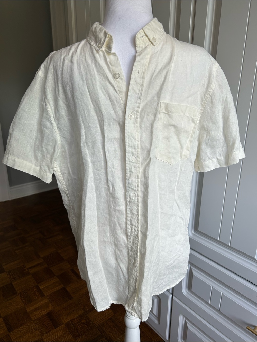 Forever 21 Men's Linen Short-Sleeve Button-Down Shirt in Off-White